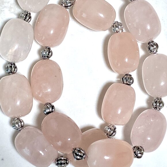 Beaded Rose Quartz Necklace, Pink Genuine Large Gemstone Choker - Picture 4 of 12